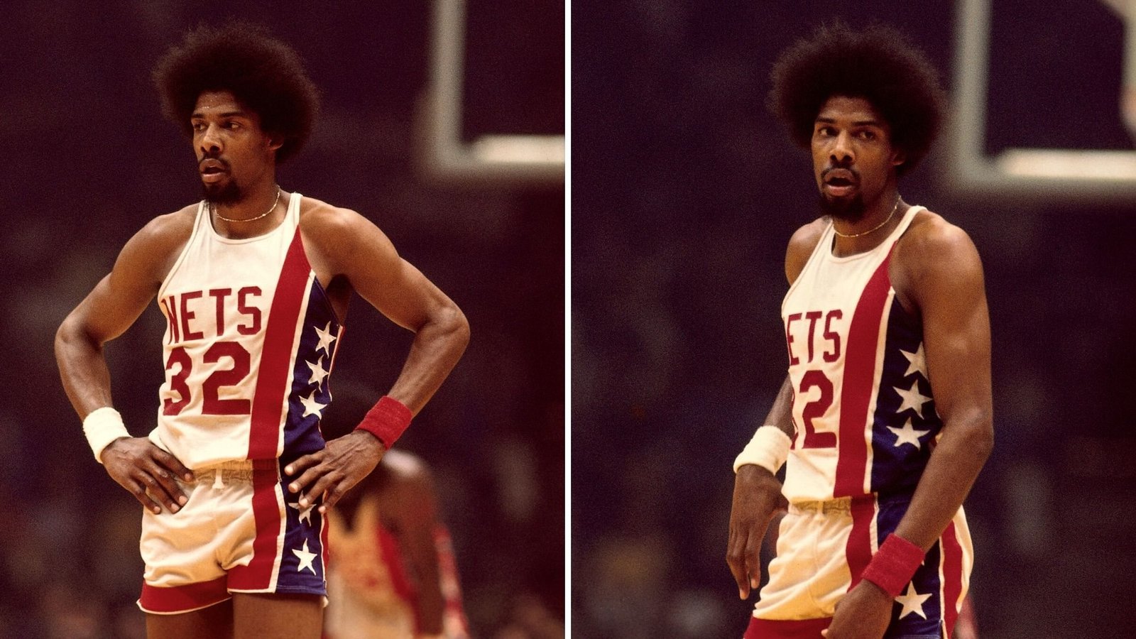 Julius Erving wearing the New York Nets' stars-and-stripes uniform