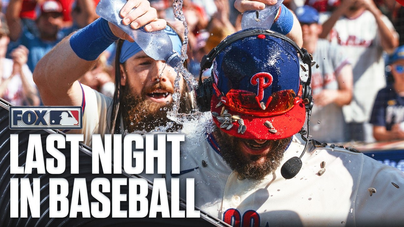 Kyle Schwarber celebrates with the Philadelphia Phillies