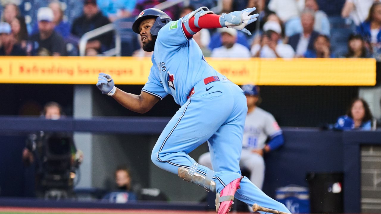 Vladimir Guerrero Jr. follows through for the Toronto Blue Jays
