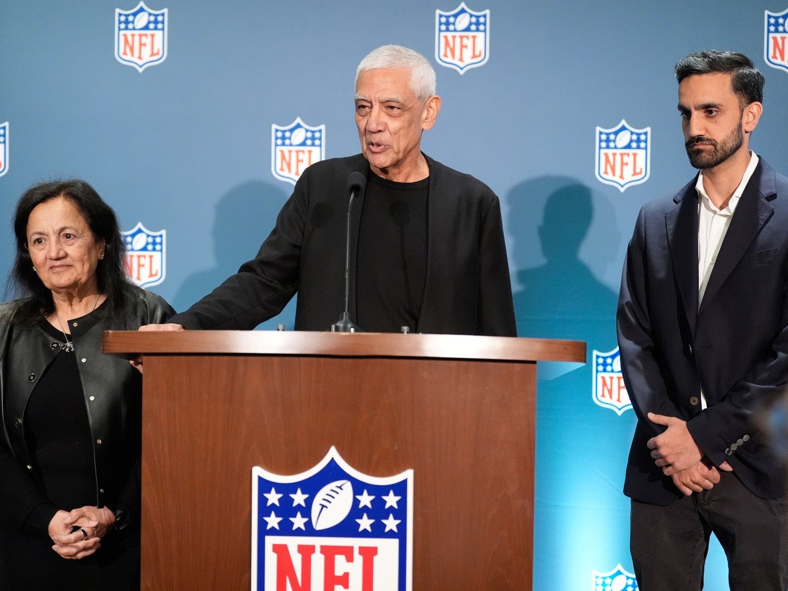 Vinod Khosla, Neeru Khosla and Neal Khosla after the Seahawks sale was approved