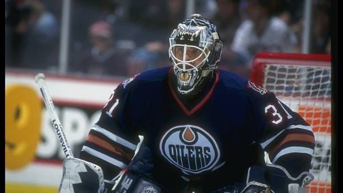 Curtis Joseph in goal for the Edmonton Oilers