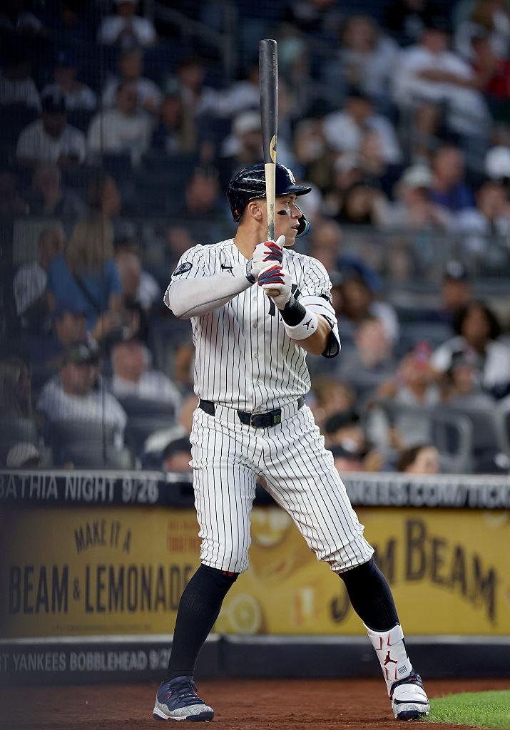 Aaron Judge bats for the New York Yankees at Yankee Stadium.