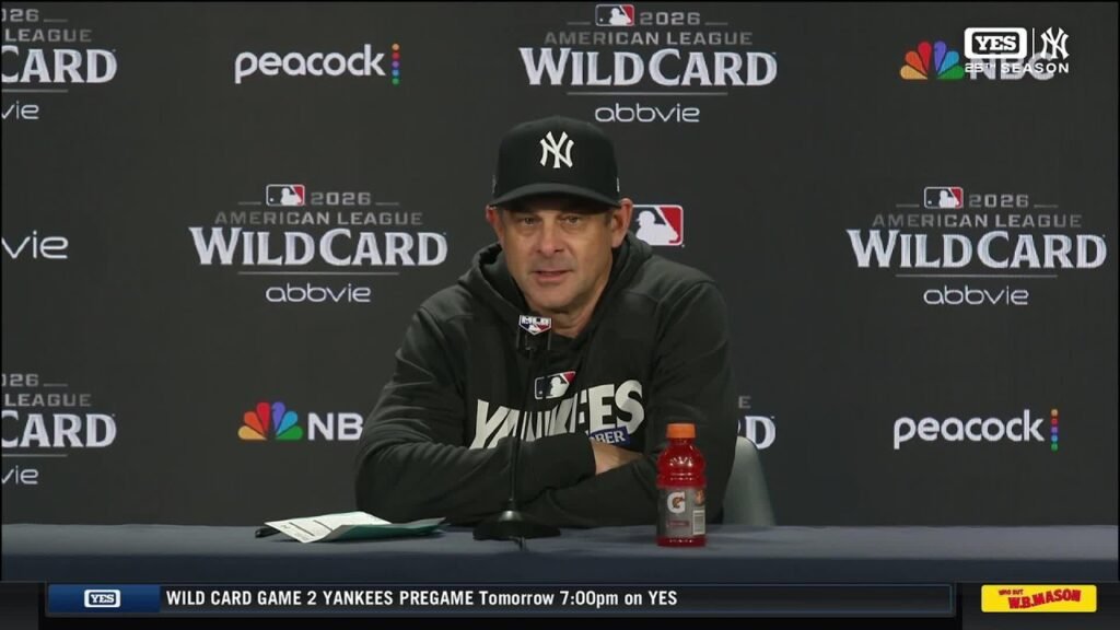 Aaron Boone speaks after the Yankees’ 9–0 Game 1 win over Boston on September 29, 2026.