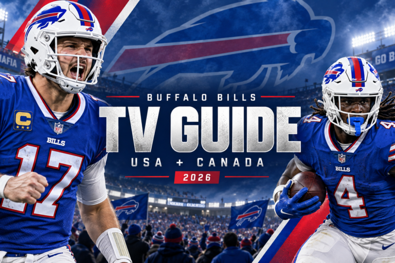 Buffalo Bills 2026 TV Guide graphic for USA and Canada