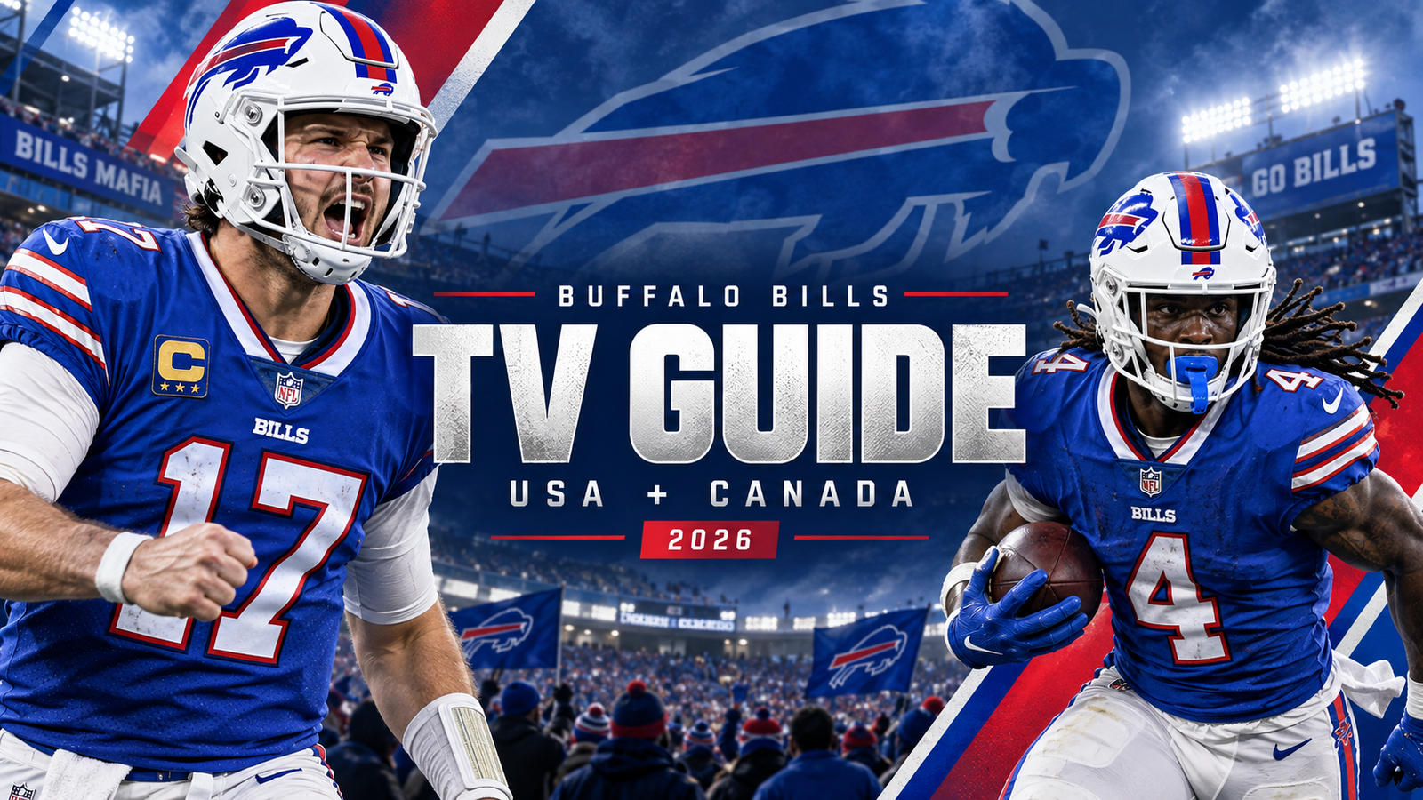 Buffalo Bills 2026 TV Guide graphic for USA and Canada