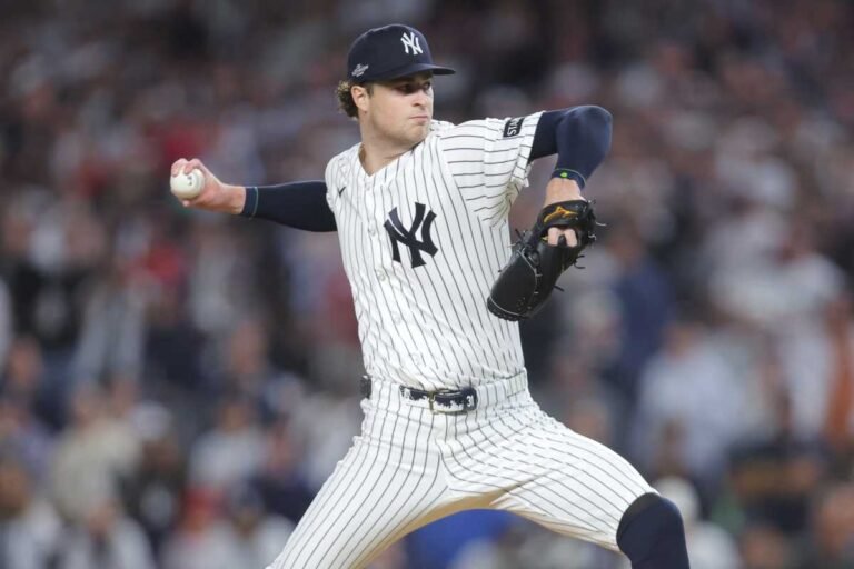 Cam Schlittler pitches against Boston in the first inning of Wild Card Game 1 at Yankee Stadium on September 29, 2026.