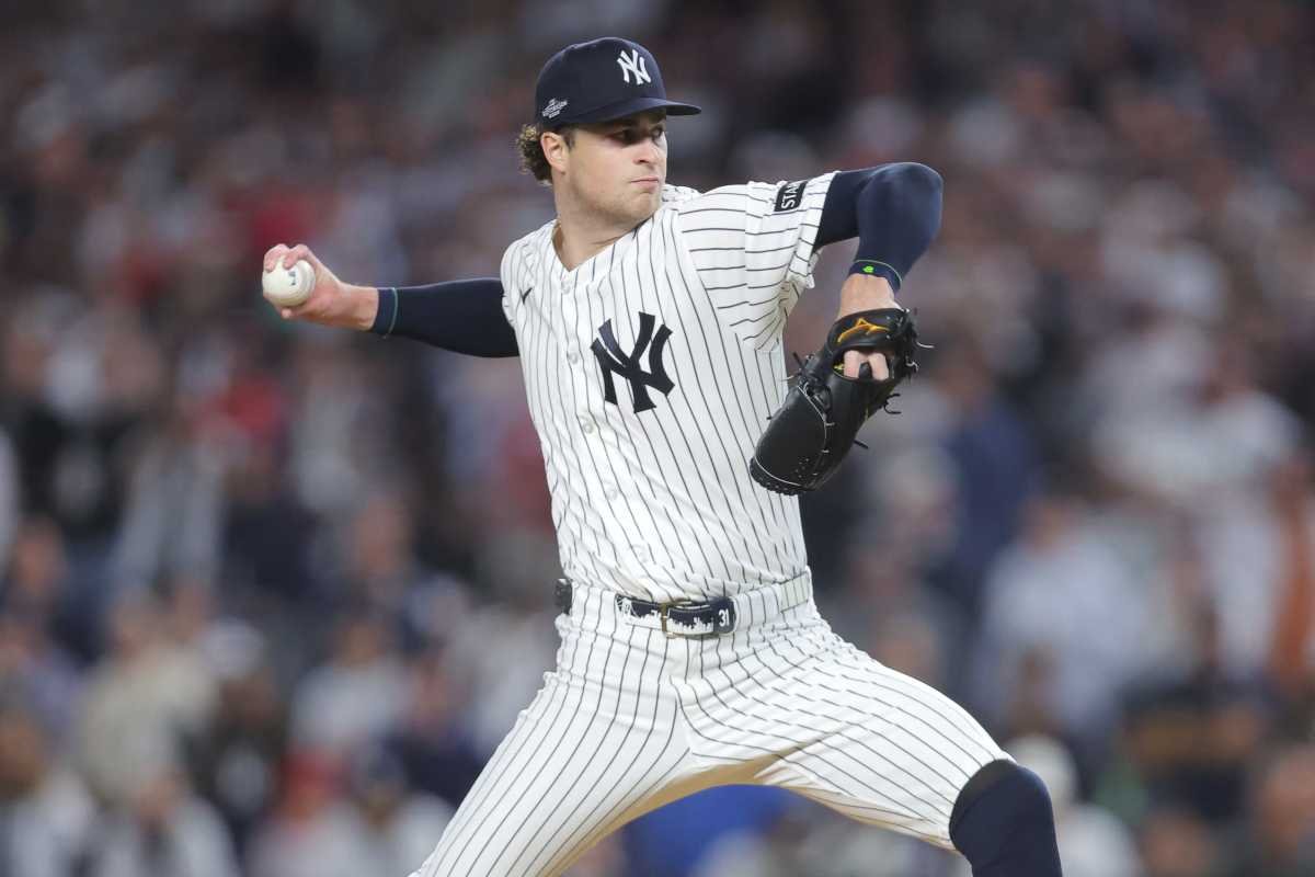Cam Schlittler delivers a pitch in the first inning against Boston in Game 1 of the AL Wild Card Series at Yankee Stadium on September 29, 2026.