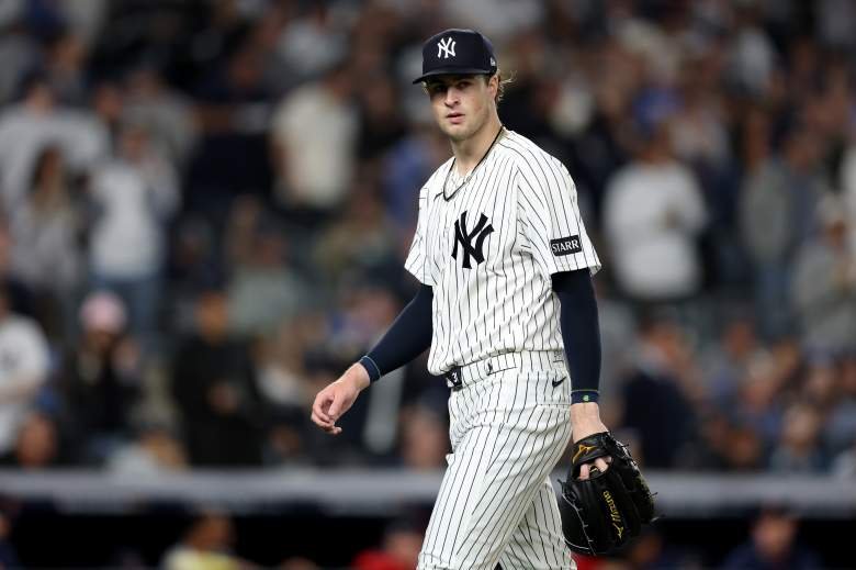 Schlittler reacts after a third-inning strikeout against the Red Sox in Game 1 at Yankee Stadium on September 29, 2026.