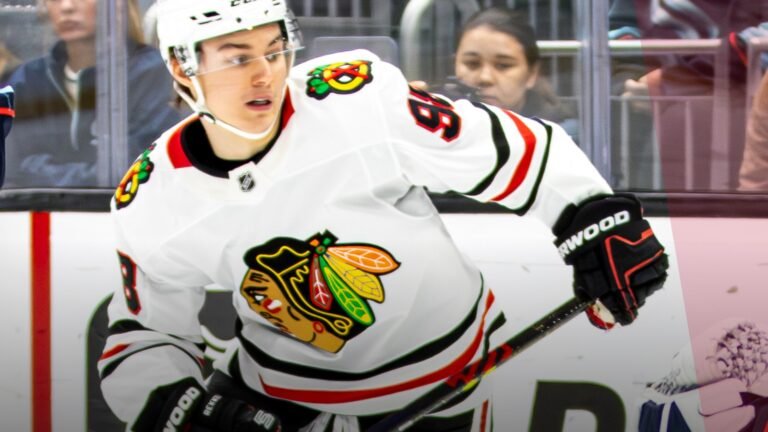 Connor Bedard skating for the Chicago Blackhawks