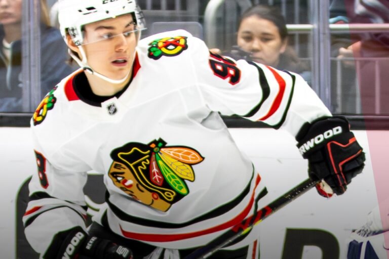Connor Bedard skating for the Chicago Blackhawks