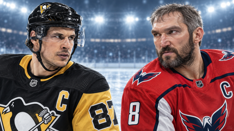Editorial illustration of Sidney Crosby and Alex Ovechkin for the NHL broadcast guide