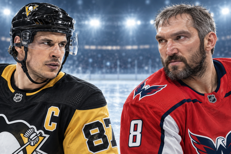 Editorial illustration of Sidney Crosby and Alex Ovechkin for the NHL broadcast guide