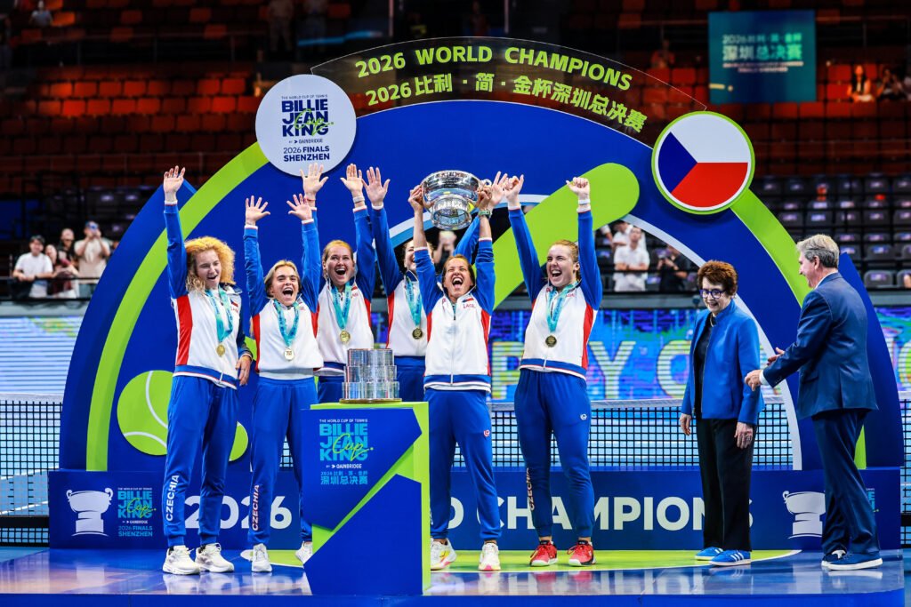 Czechia celebrates its Billie Jean King Cup championship in Shenzhen on September 27, 2026.