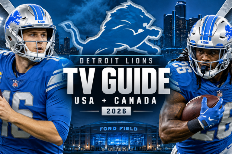 Detroit Lions 2026 TV Guide graphic for USA and Canada