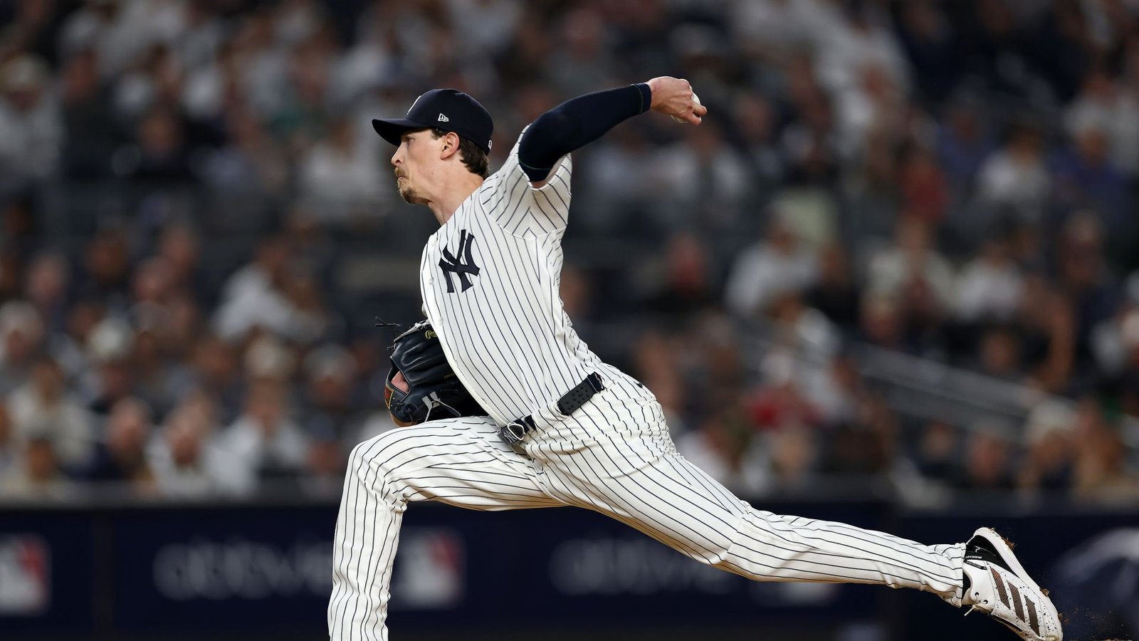 Max Fried pitching against the Boston Red Sox in Wild Card Game 2 at Yankee Stadium