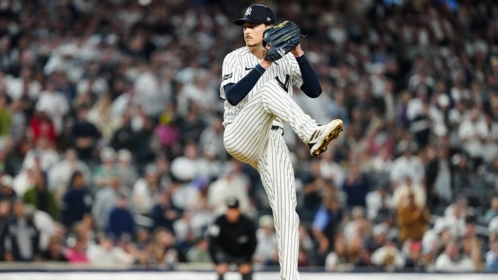 Max Fried pitching against the Boston Red Sox in Wild Card Game 2 at Yankee Stadium