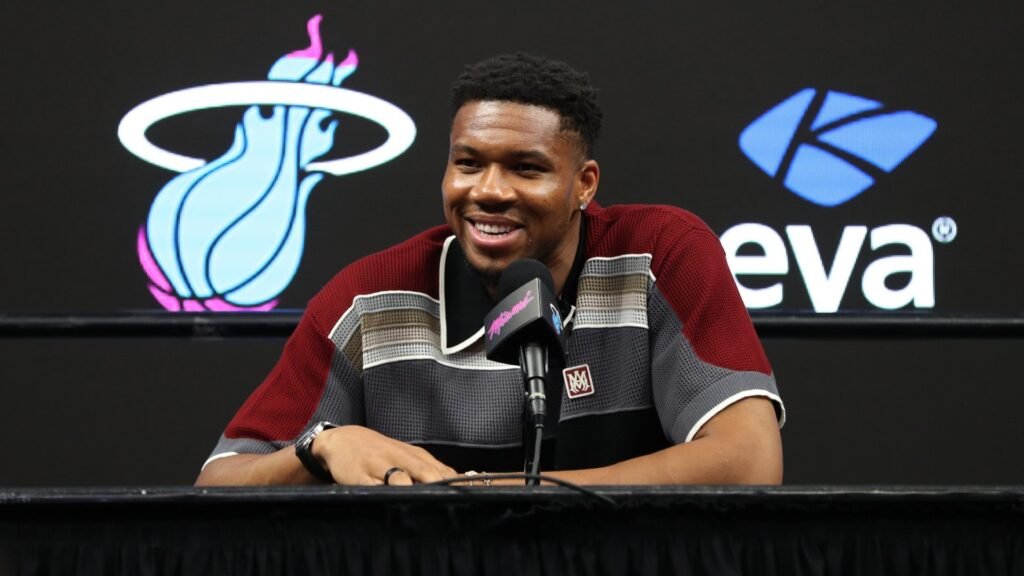 Giannis Antetokounmpo speaks at Miami Heat media day