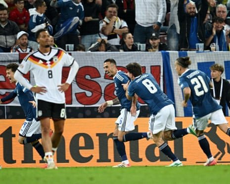 Dimitris Kourbelis celebrates his winner against Germany in Augsburg on September 27, 2026.