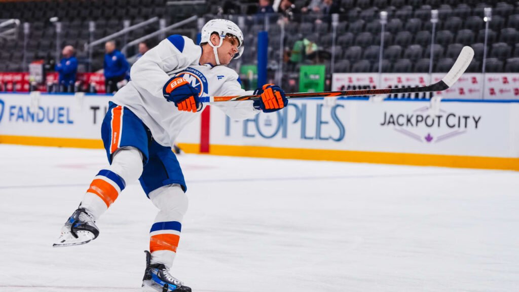 Islanders skater shooting during the September 30 morning skate in Toronto
