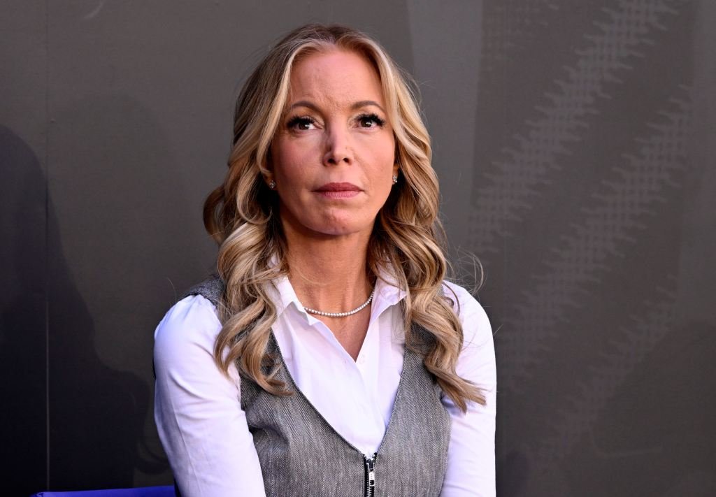 Jeanie Buss at the Pat Riley statue unveiling in Los Angeles, February 22, 2026