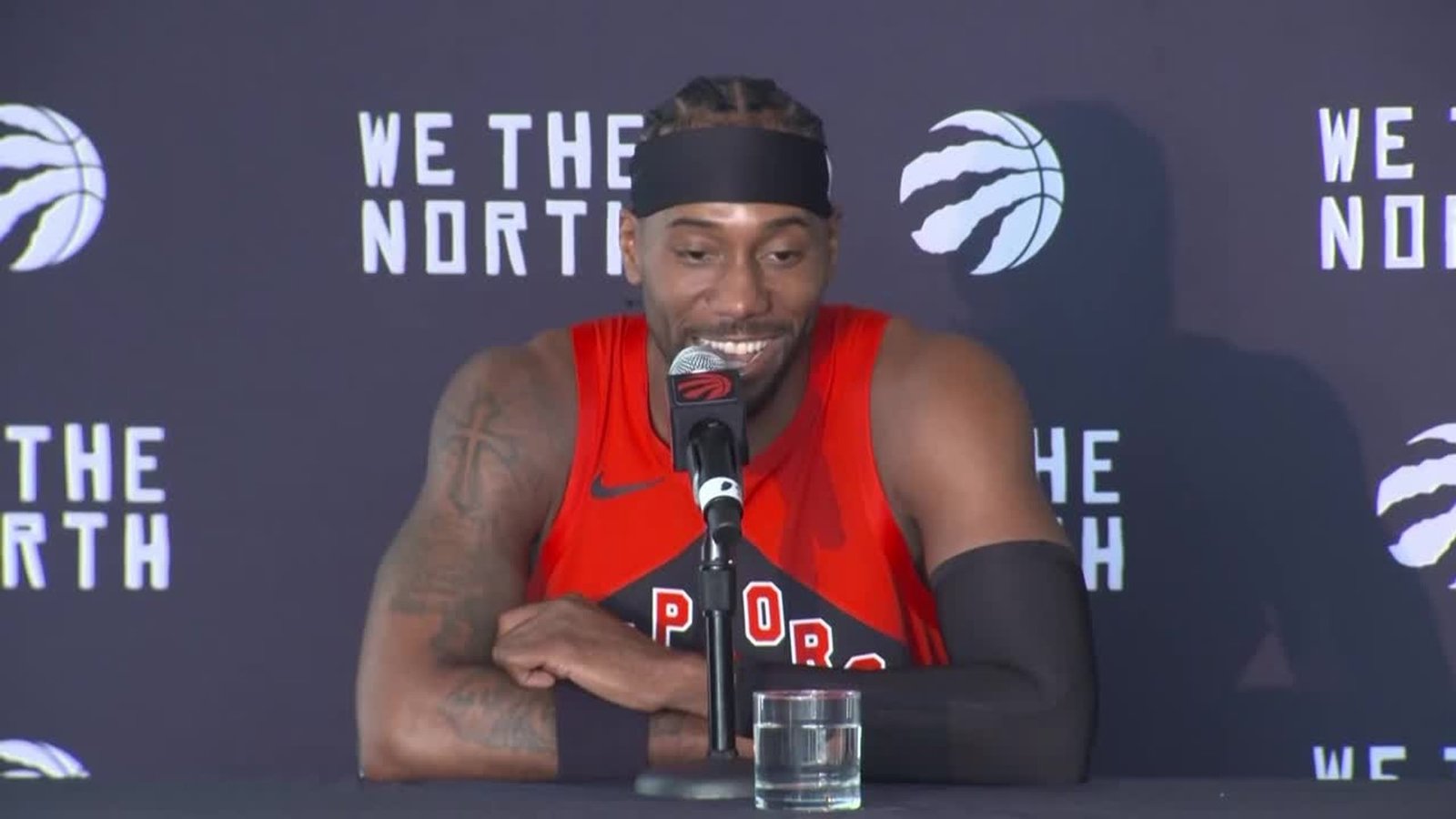 Kawhi Leonard speaks at Toronto Raptors media day on September 28, 2026. Video frame.