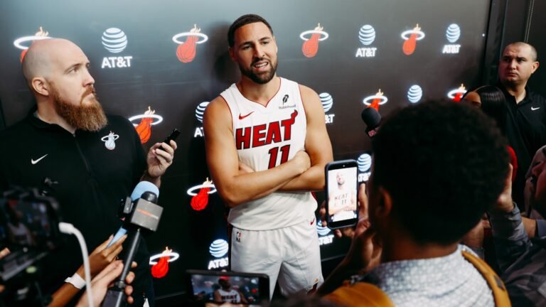 Klay Thompson during Miami Heat media-day coverage