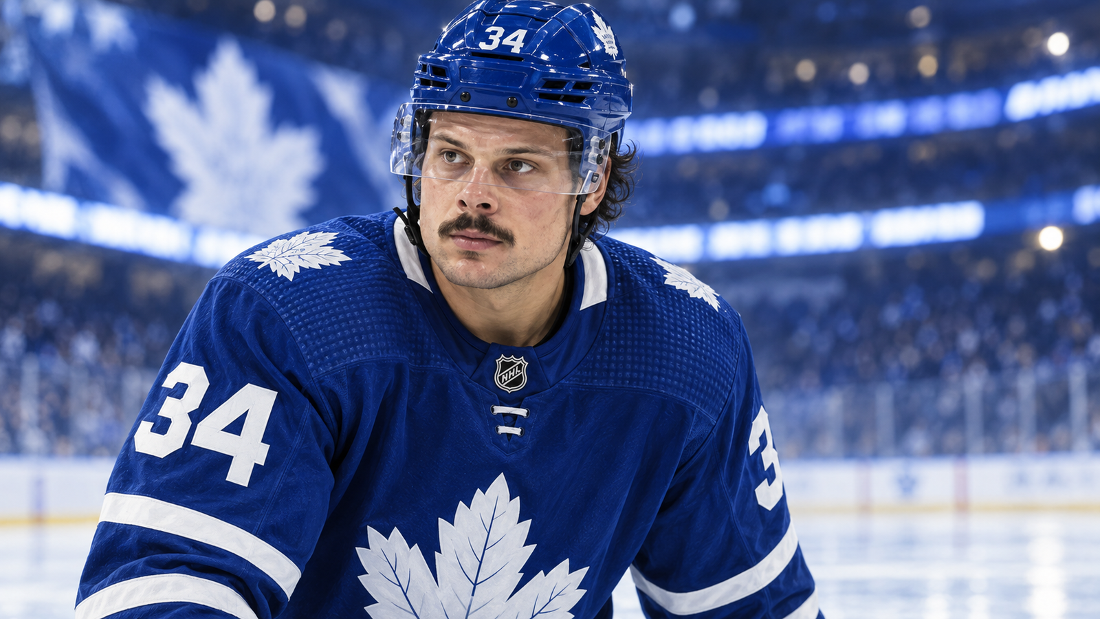 Editorial illustration of Auston Matthews in a Toronto Maple Leafs jersey