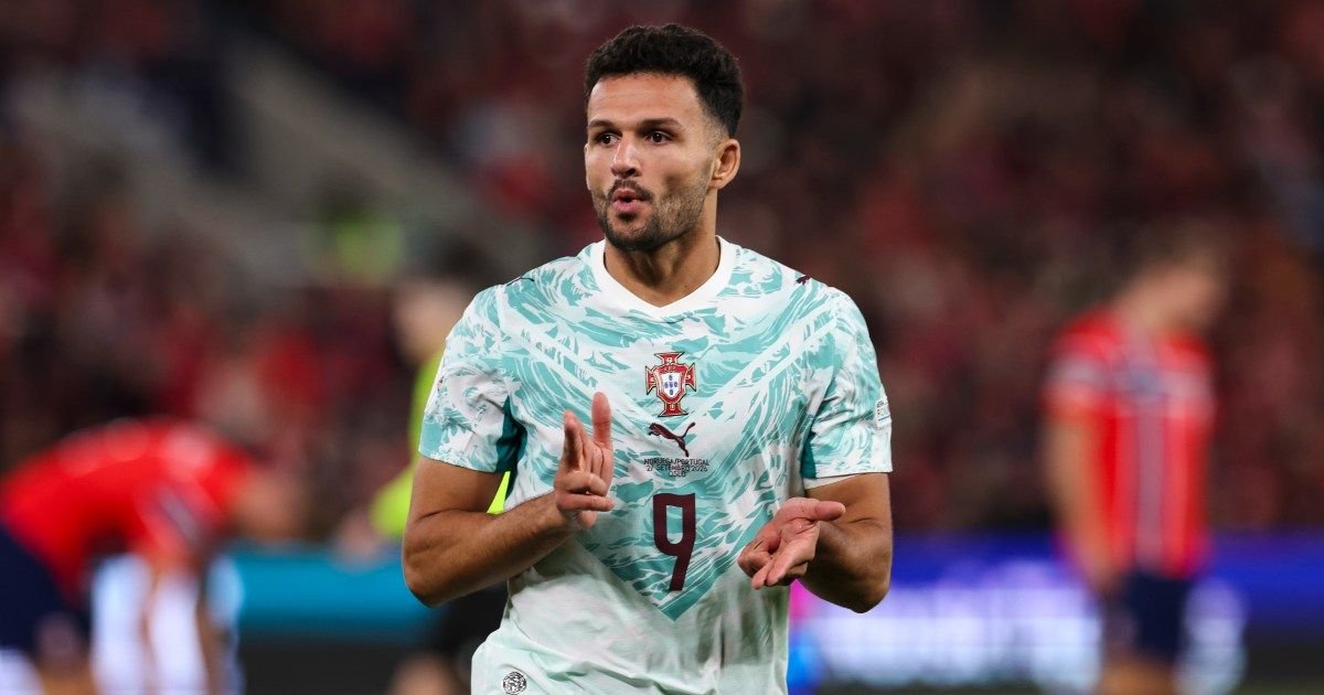 Gonçalo Ramos celebrates scoring against Norway in Oslo on September 27, 2026.