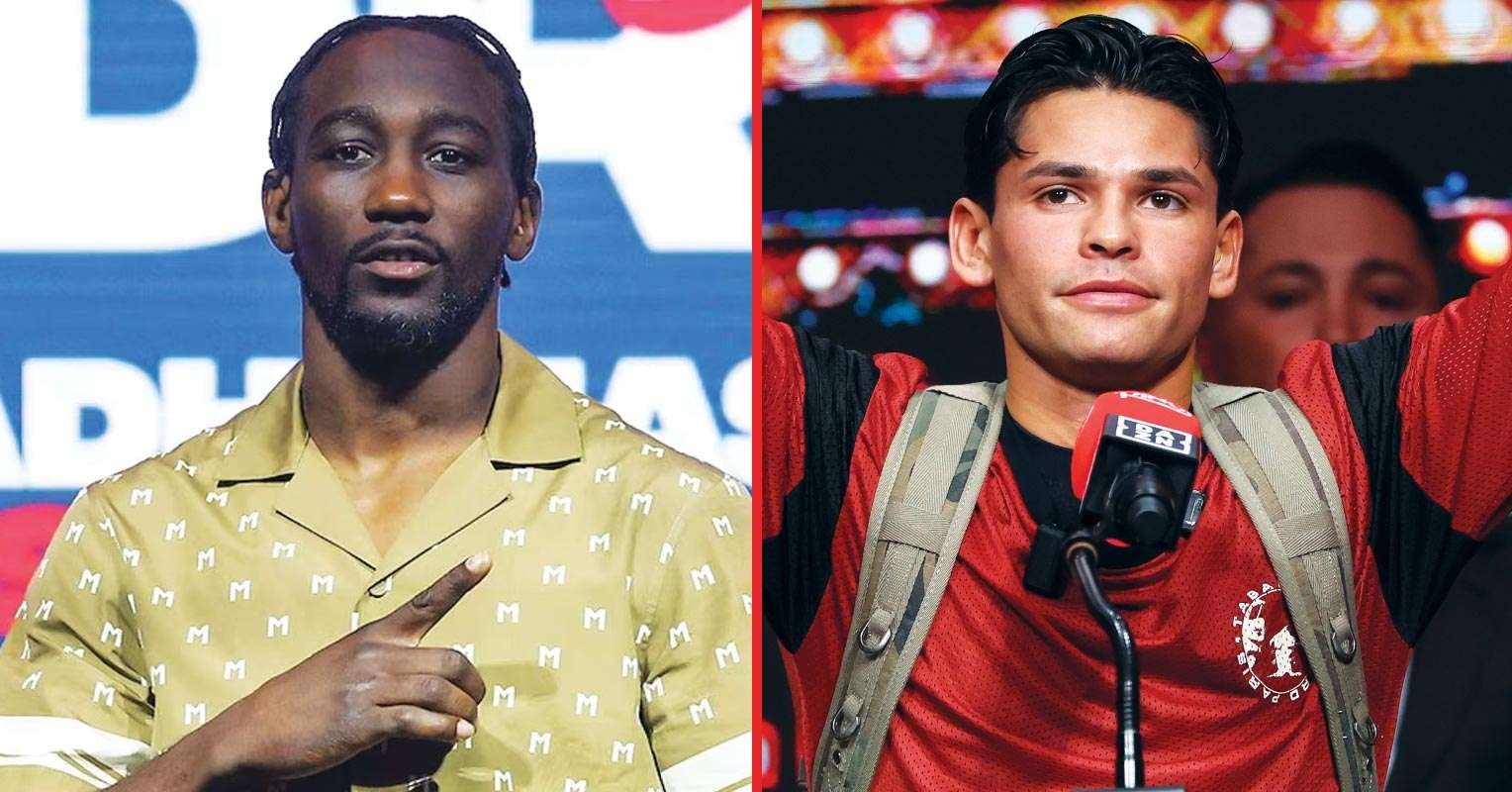Separate file photographs of Terence Crawford, left, and Ryan Garcia, right.
