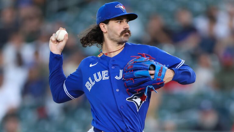 Dylan Cease delivers a pitch for Toronto against the Athletics.