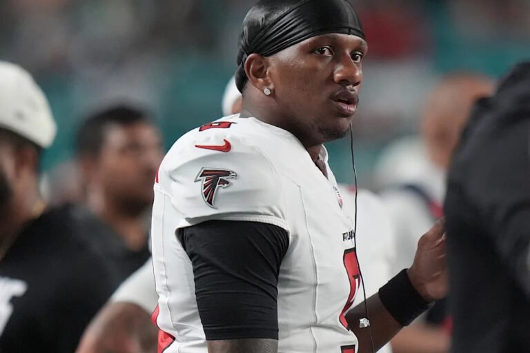 Michael Penix Jr. on the Atlanta Falcons sideline.