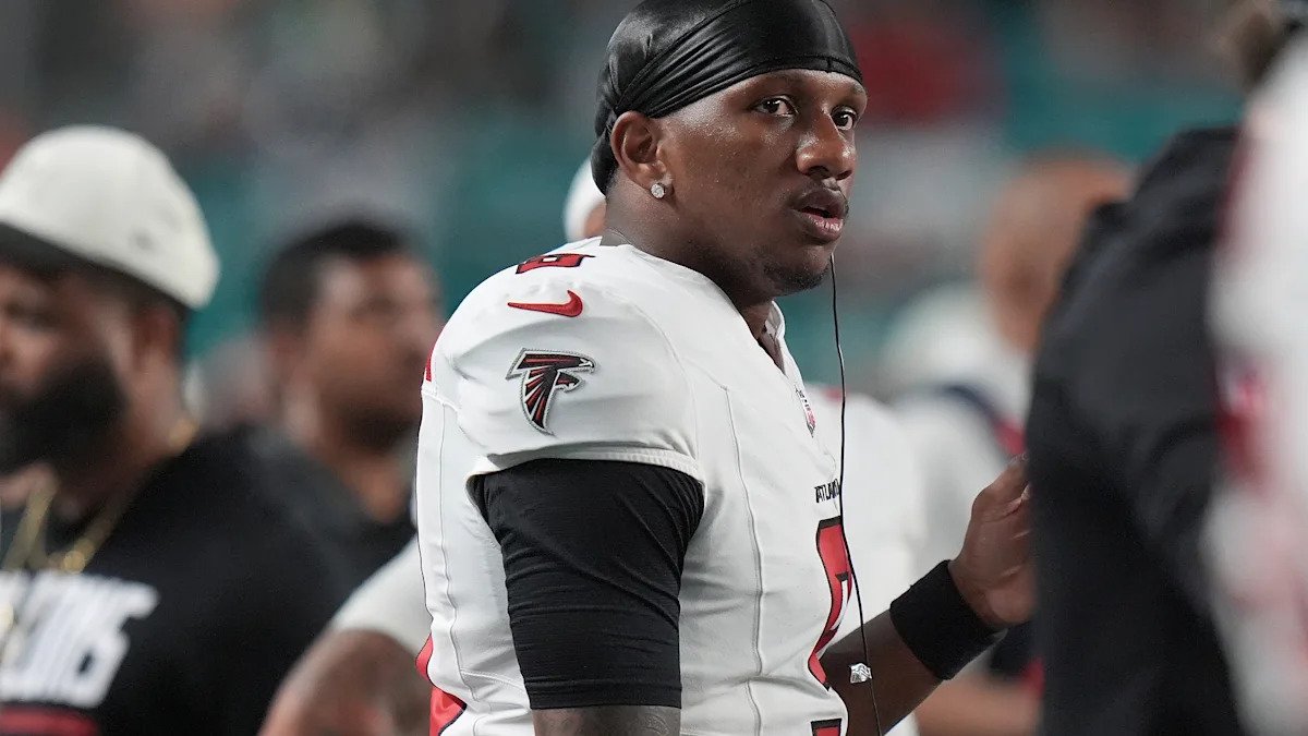 Michael Penix Jr. on the Atlanta Falcons sideline.