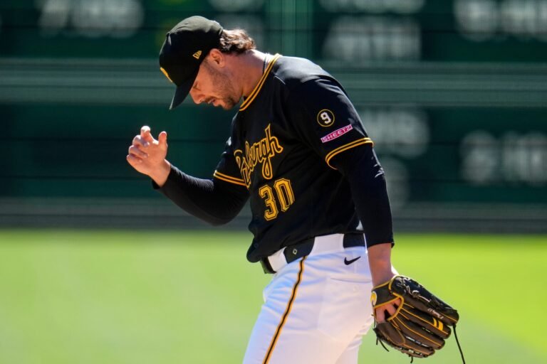 Paul Skenes on the mound after allowing Alec Burleson’s first-inning home run.