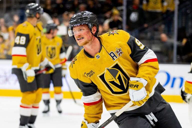 Jack Eichel on the ice for the Vegas Golden Knights.