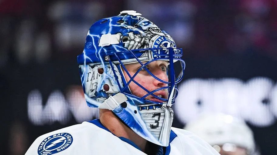 Jonas Johansson warms up before Tampa Bay’s playoff game in Montreal on April 26, 2026.
