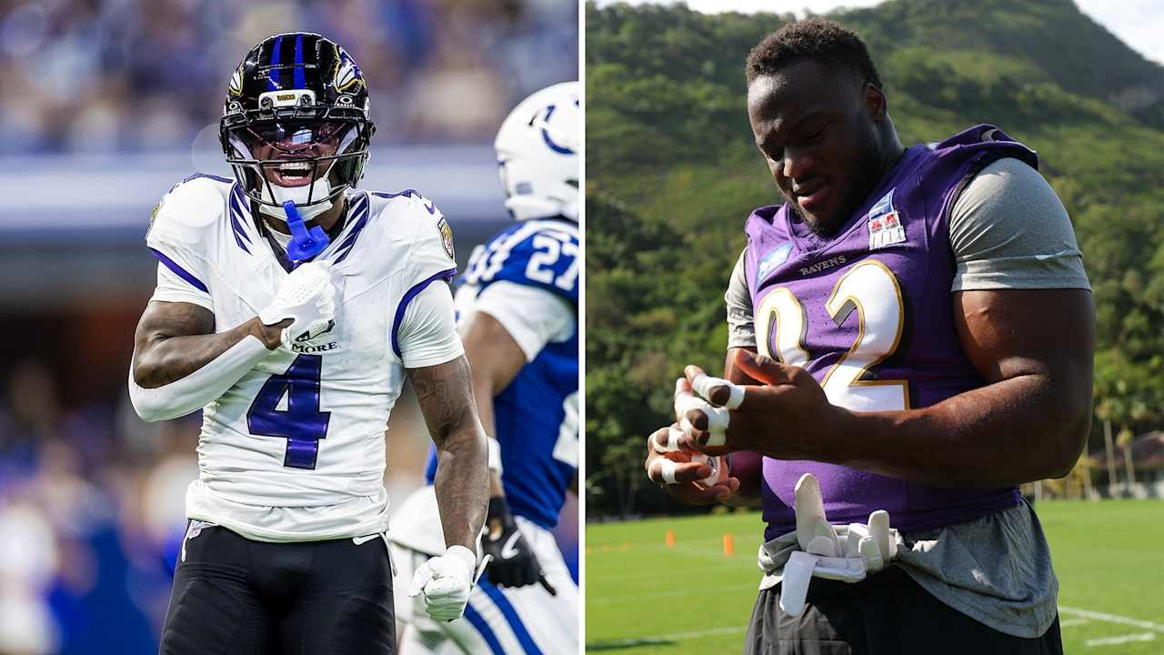 Zay Flowers (left) and Nnamdi Madubuike in Baltimore’s September 27 availability report. The source does not identify the capture dates.