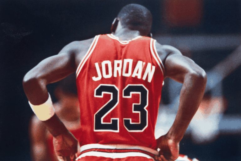 Michael Jordan wearing the Chicago Bulls number 23 jersey