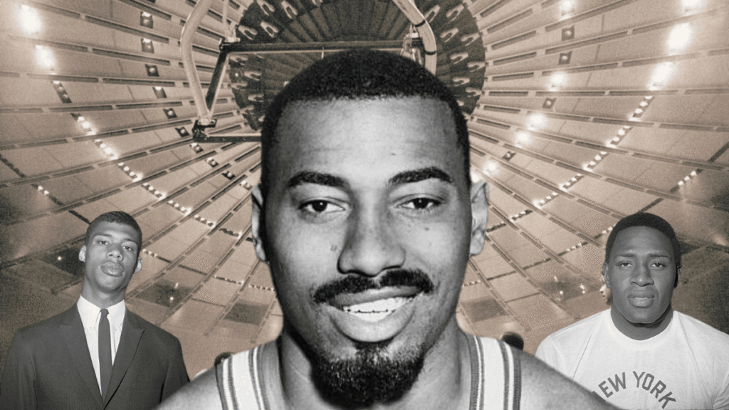 Editorial montage of Lew Alcindor, Wilt Chamberlain and Willis Reed