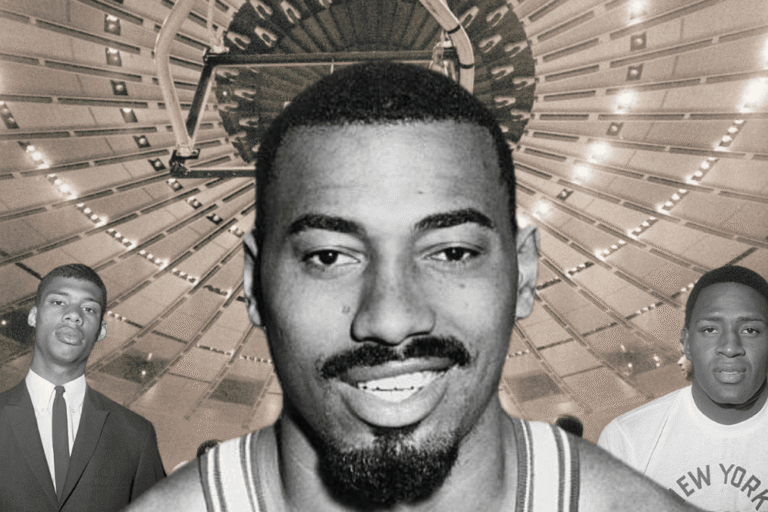 Editorial montage of Lew Alcindor, Wilt Chamberlain and Willis Reed
