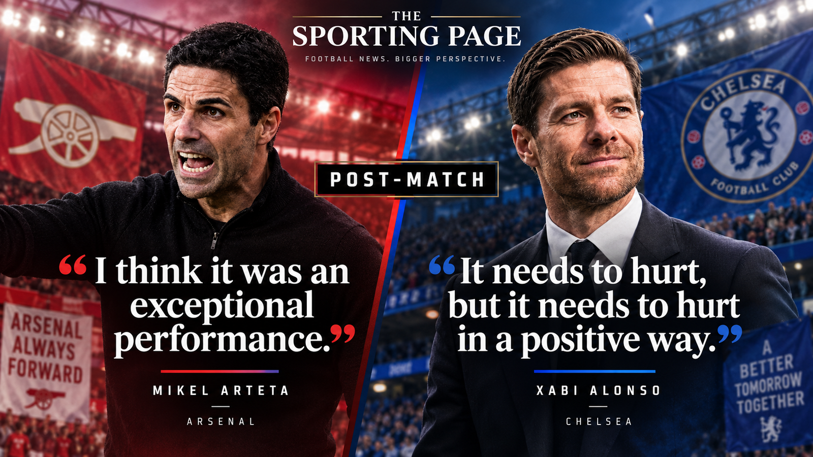 Post-match quotes from Mikel Arteta and Xabi Alonso after Arsenal beat Chelsea 2-1.