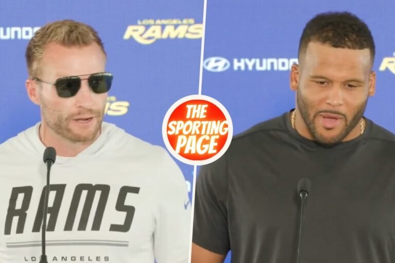 The Sporting Page editorial image of Sean McVay and Aaron Donald used for the Los Angeles Rams 2026 watch guide.