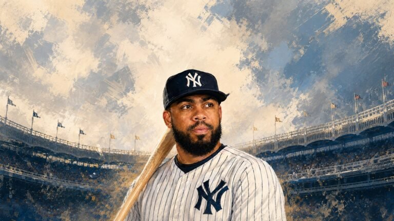 Editorial illustration of Luis García Jr. in his New York Yankees uniform