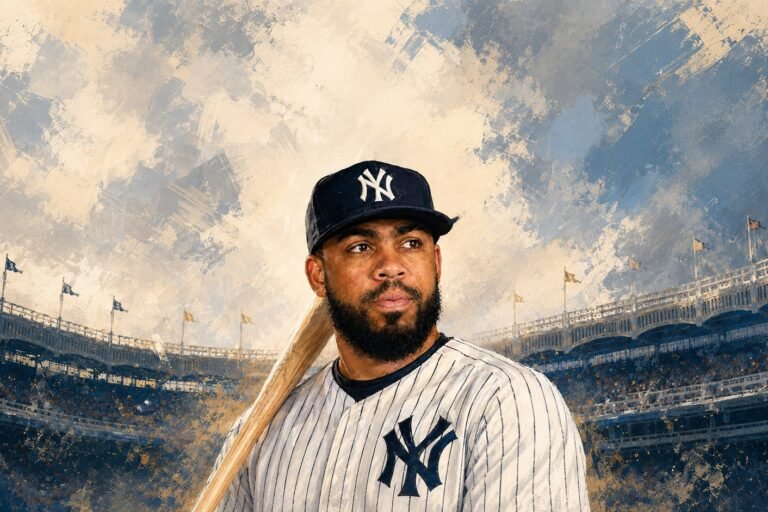 Editorial illustration of Luis García Jr. in his New York Yankees uniform