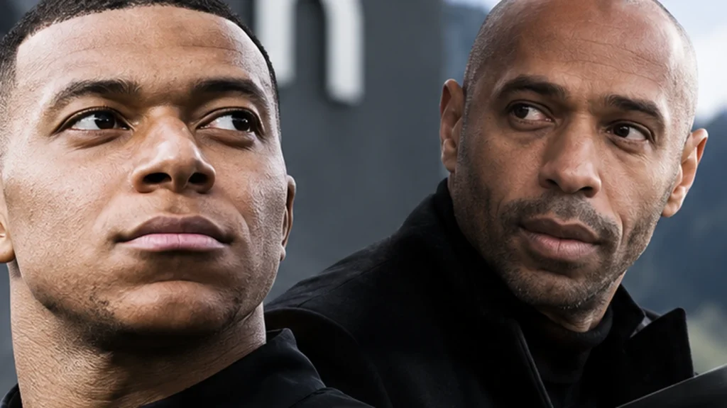 Editorial illustration of Kylian Mbappé and Thierry Henry.