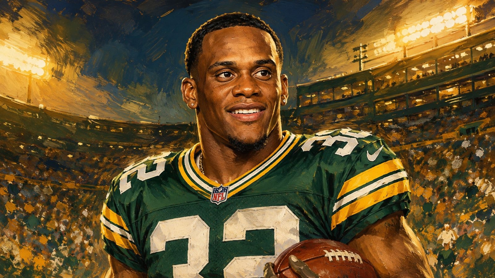 Editorial illustration of MarShawn Lloyd in his Green Bay Packers uniform