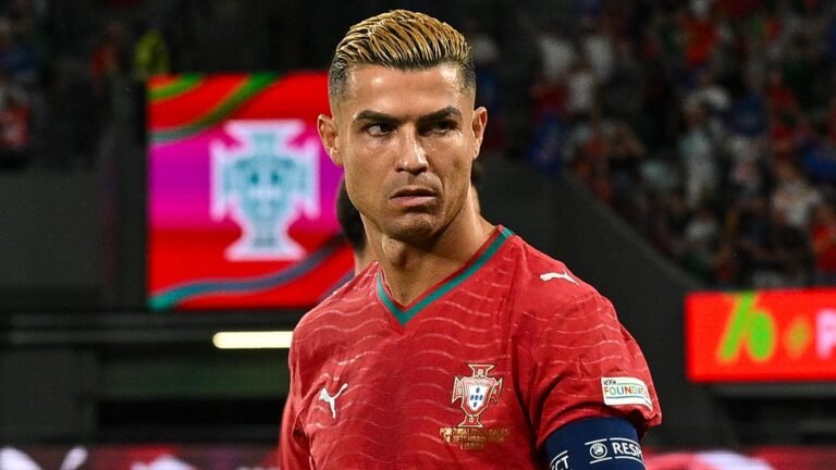 Cristiano Ronaldo wearing the Portugal national team jersey.