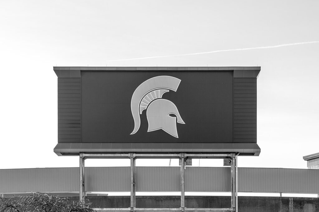 Spartan Stadium scoreboard at Michigan State University in an archival 2016 photograph.
