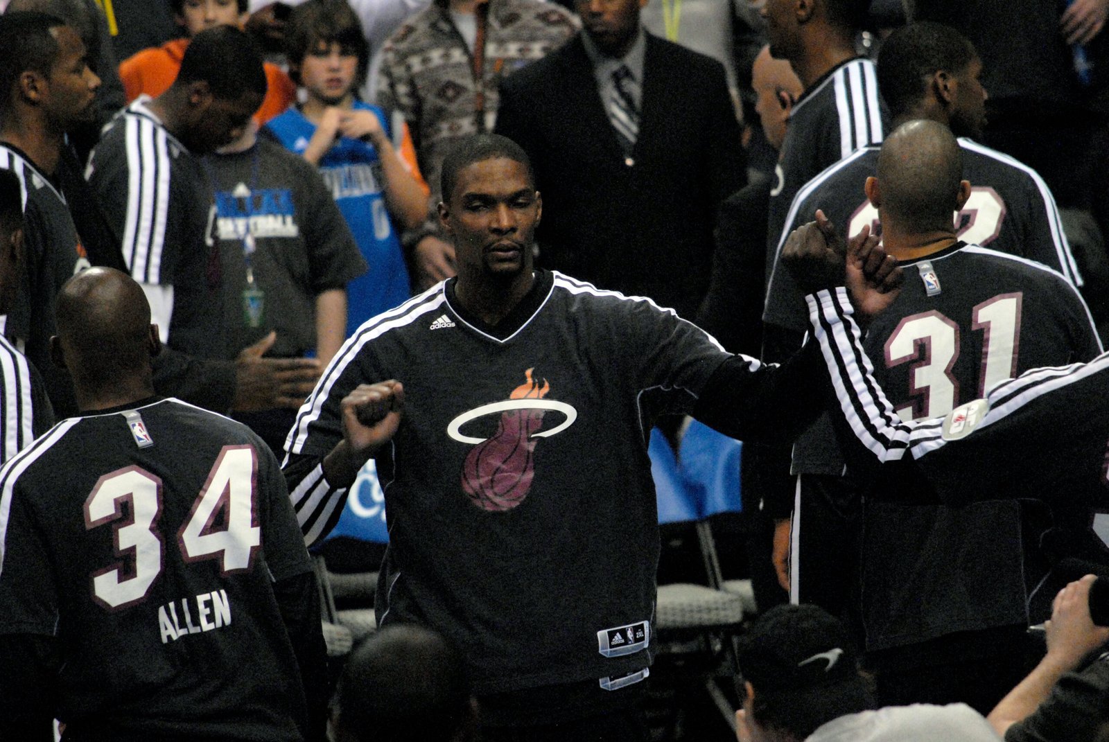 Chris Bosh among his Miami Heat teammates in December 2012.