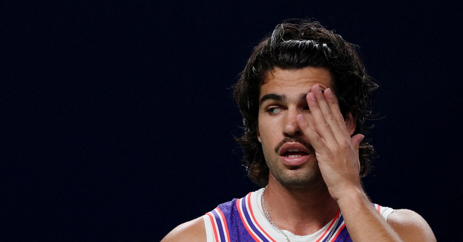 Carlos Alcaraz reacts during his Shanghai match against Zizou Bergs.