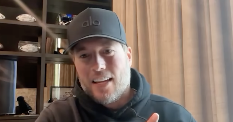 Matthew Stafford wearing a black cap during his Rushmore Podcast appearance.